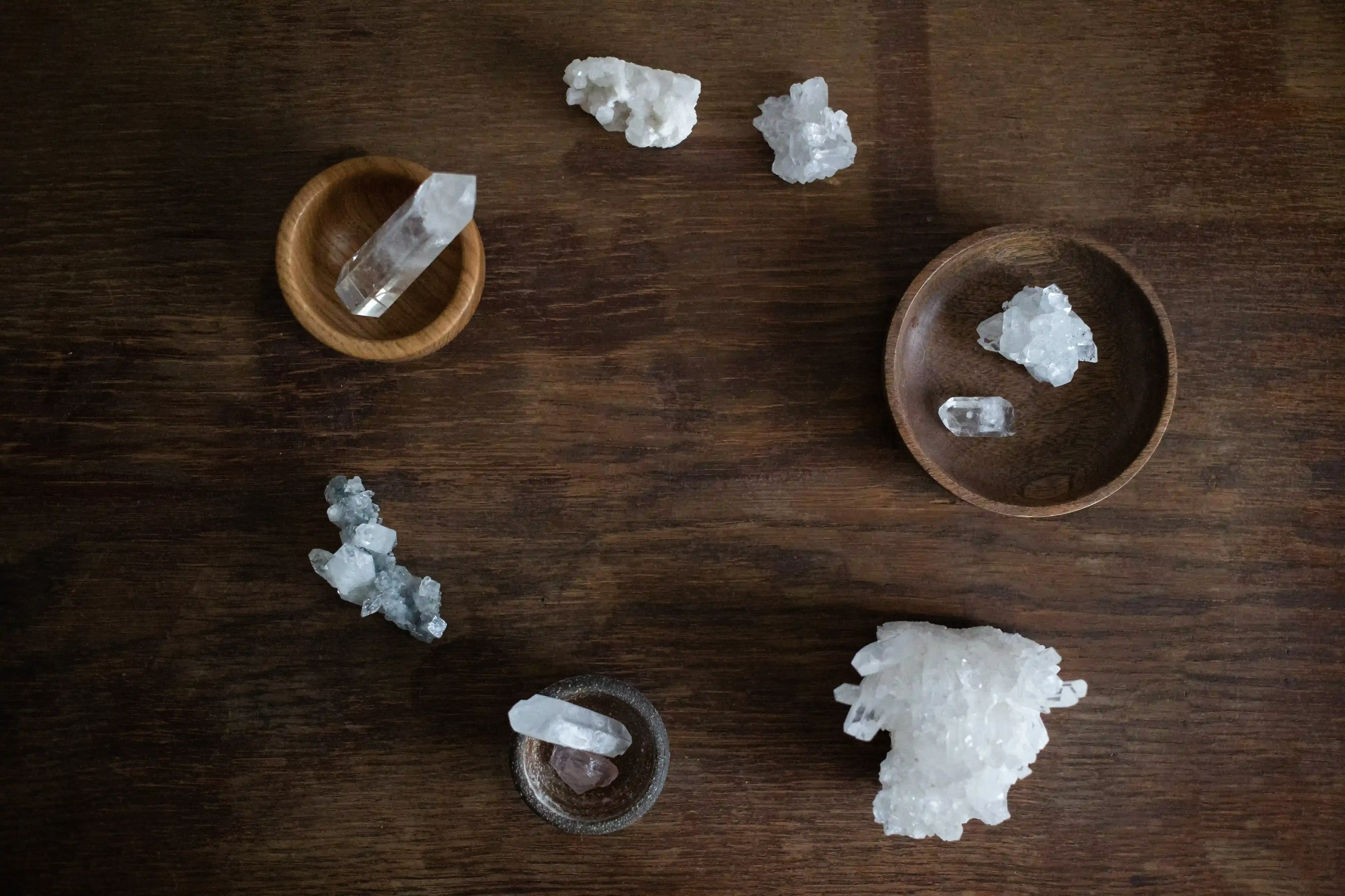 Crystals and gemstones arranged for holistic healing therapy session in Edmonton Alberta